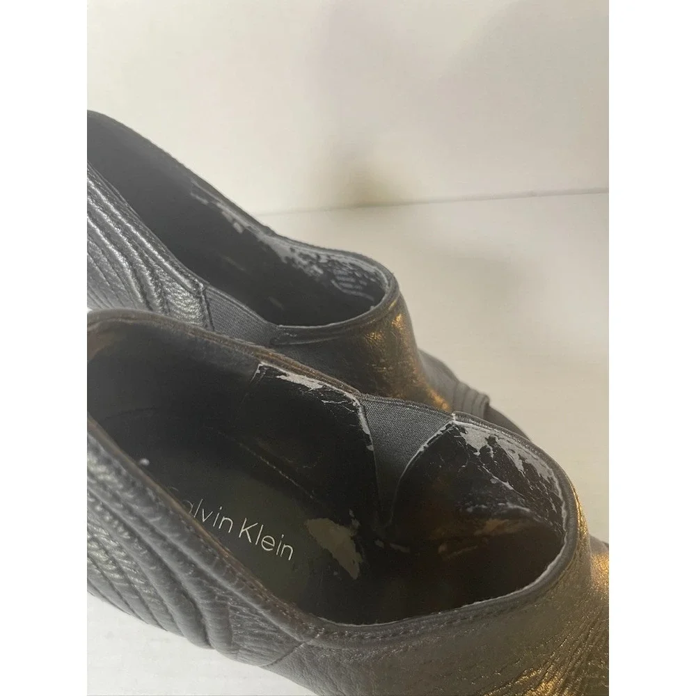 Ladies‎ Calvin Klein Black Leather Peek a boo Bootie Size 6M